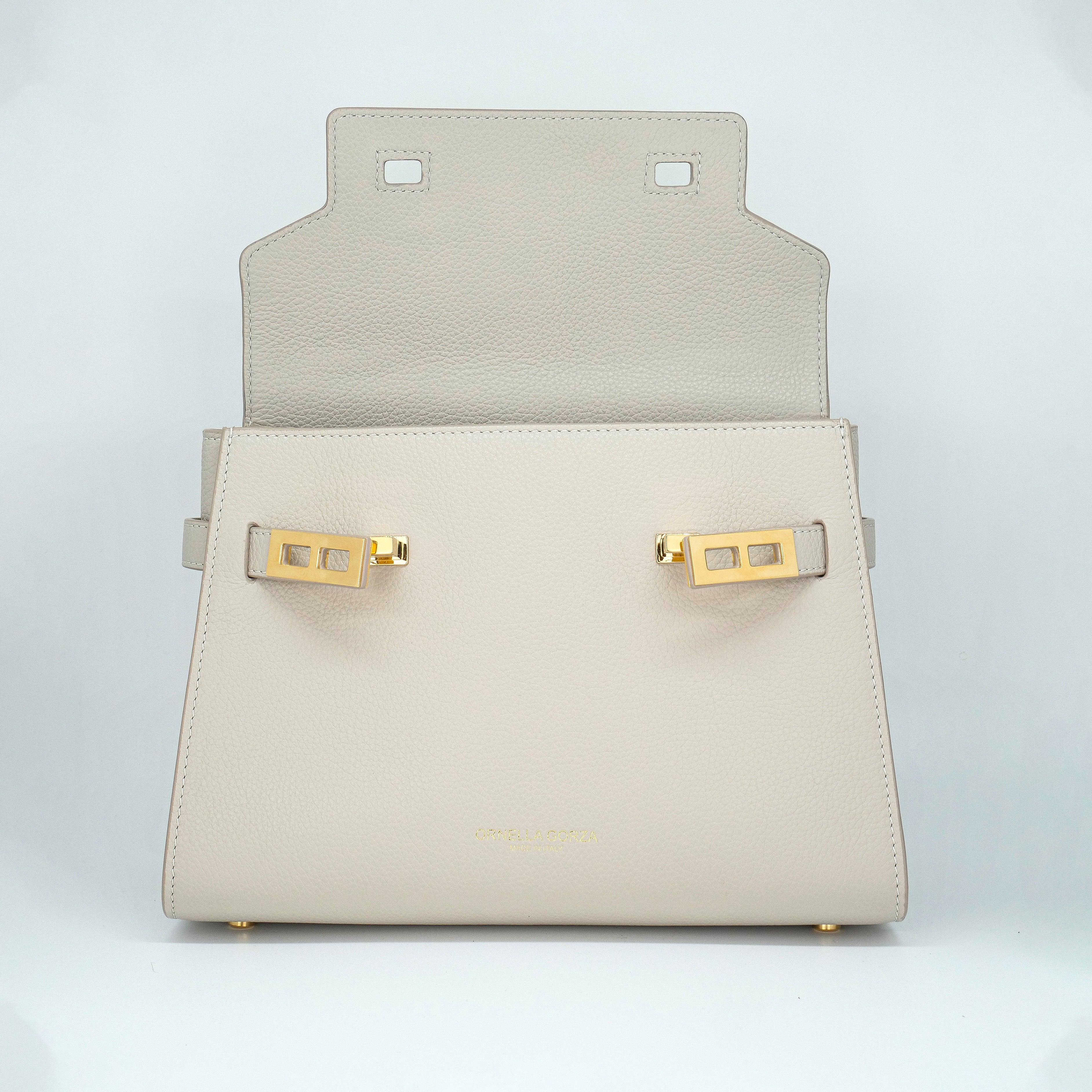 Beige Leather Bag Open