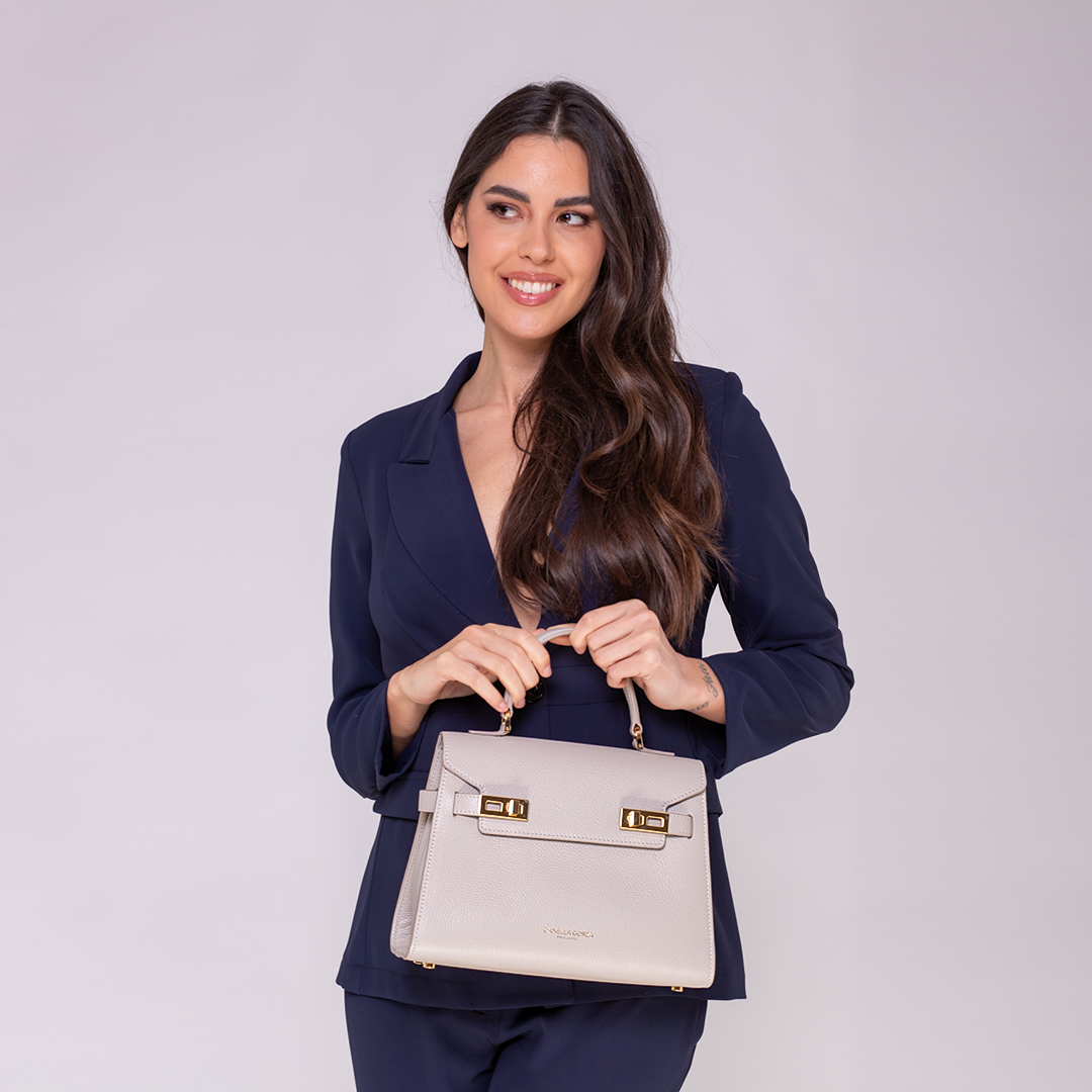 Beige Leather Bag with model